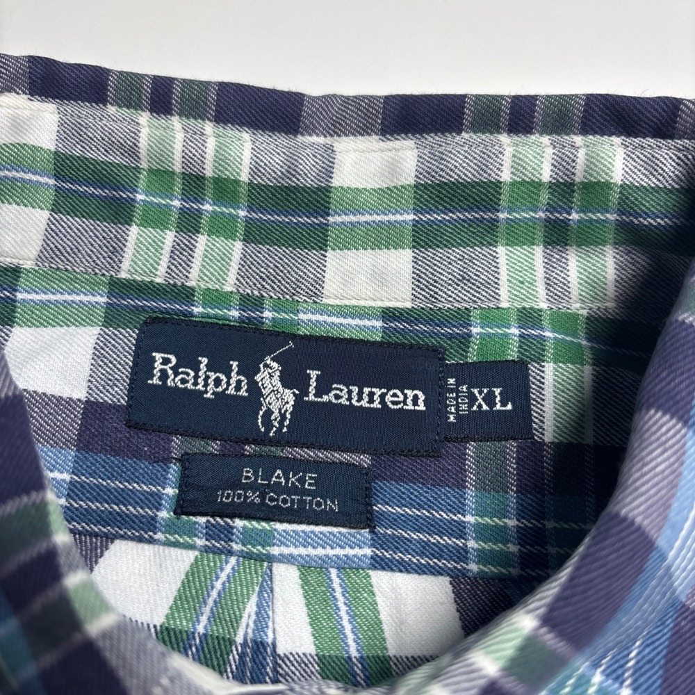 Ralph Lauren Blake Fit Blue White Plaid Mens XL Long Sleeve Button Down Shirt - Picture 7 of 8